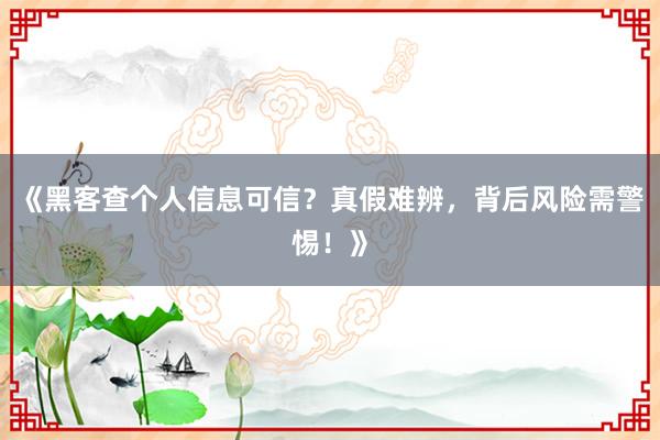 《黑客查个人信息可信？真假难辨，背后风险需警惕！》